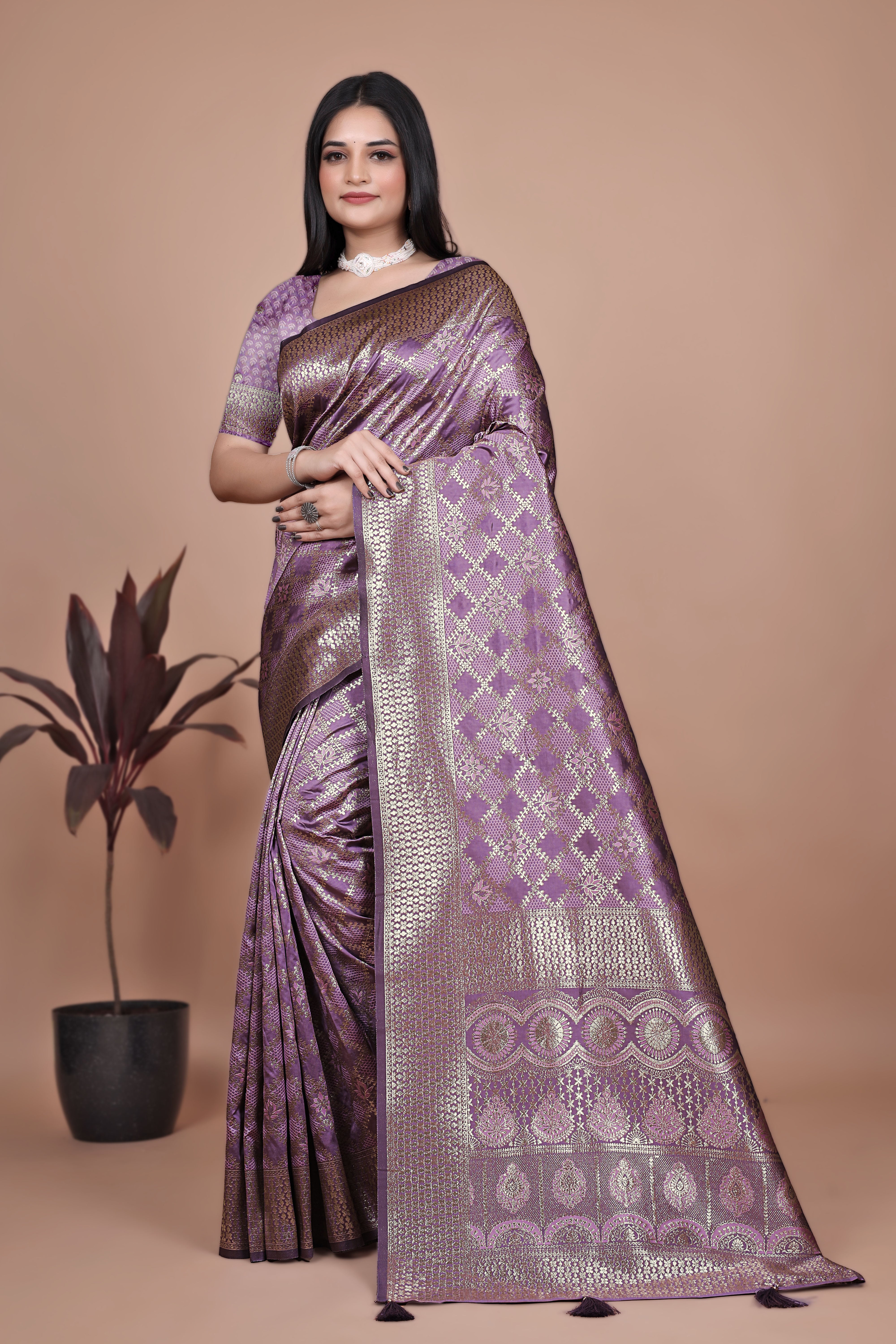 Banarasi Silk Saree with Golden Zari Elegance with 4 color ✨💚